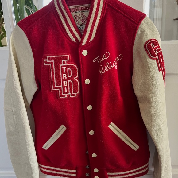 🍎Y2K TRUE RELIGION  Apple Red Varsity jacket (SIZE S-M) Y2K - Picture 2 of 12